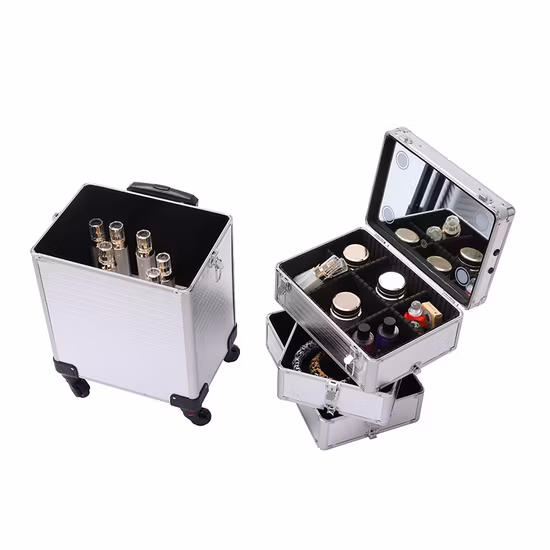 2022 neue Große Kapazität Desktop Kosmetische Lagerung Box Wasserdichte Leder Reise Tragbare Make-Up Tasche Fall mit LED Licht Spiegel